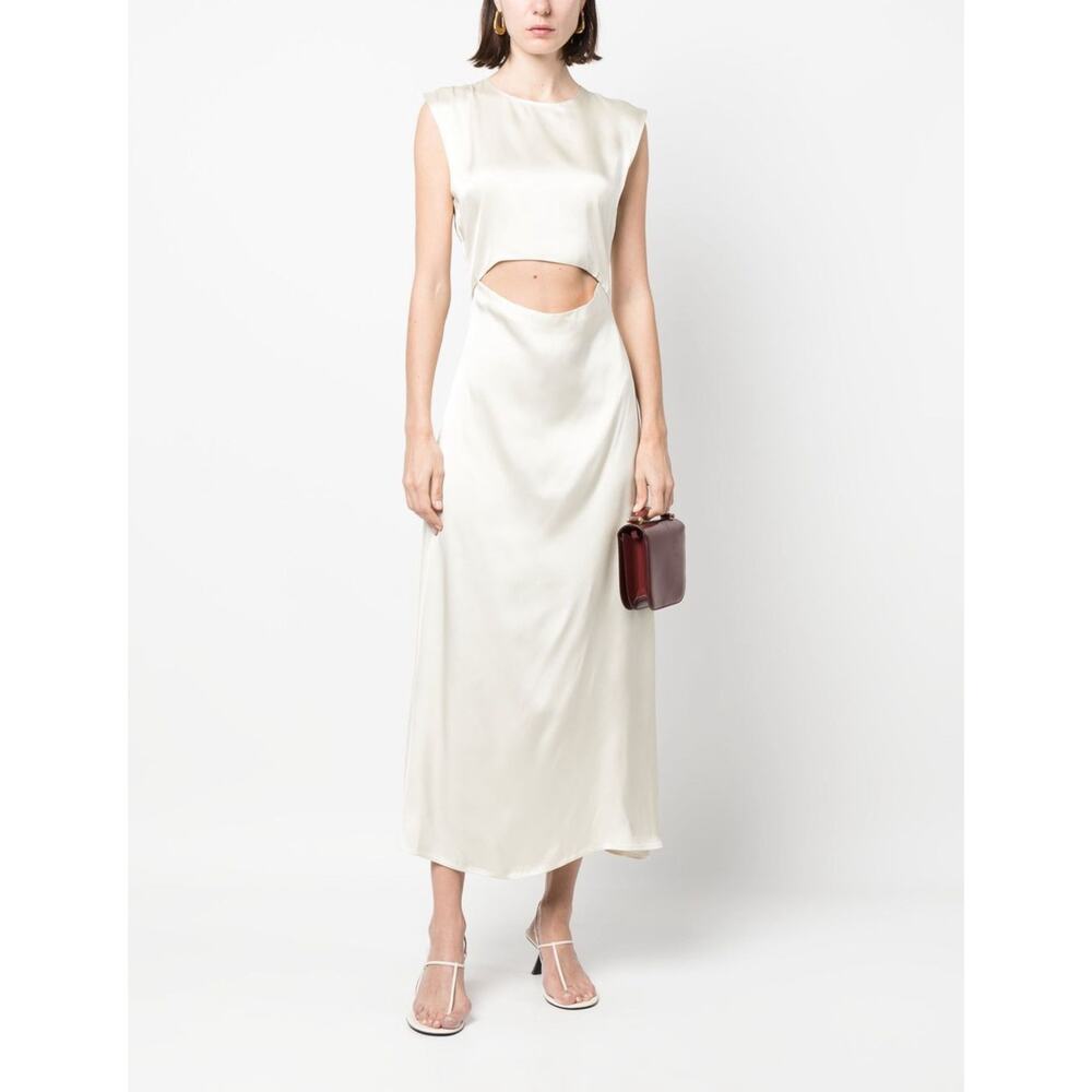 Loulou Studio Copan Satin Midi Dress Ivory Neutral Viscose Blend Size Small